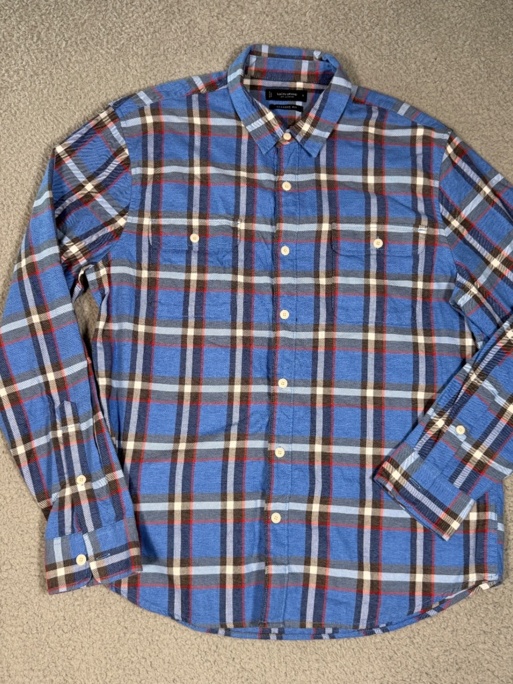 Lucky Brand Classic Fit Large Flannel Shirt Blue Plaid Mens